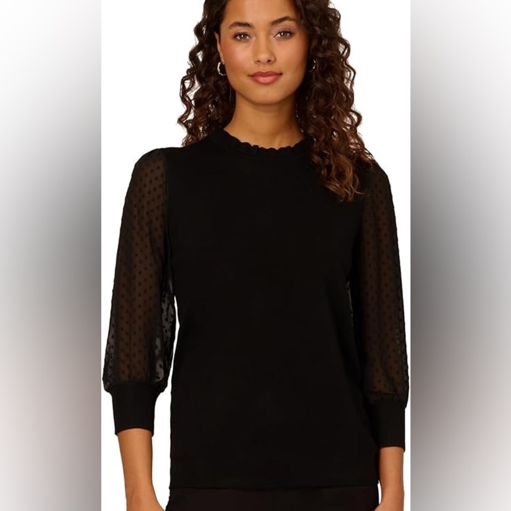 ON SALE! Adrianna Papell mock neck sweater with sheer polkadot sleeves (size S)